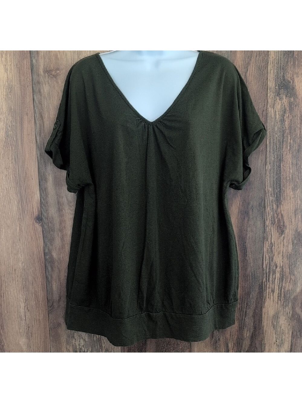 Lane Bryant Dark Green V-Neck Blouse Tee 22/24         C135